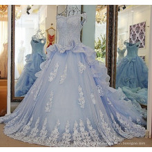 High quality Light Blue Long wedding dress 2019 suzhou perfect wedding evening dress